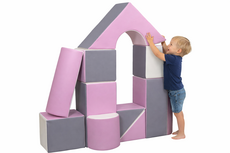 Grote zachte Speelblokken set van 11 stuks Roze-Grijs-Wit -Foam Softplay blokken